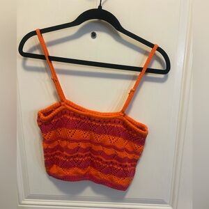 Orange & Pink Knit Cami Crop Top – Festival & Summer Style, Size L
